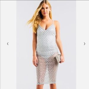 Akira M built in body suit sparkle midi dress NWOT